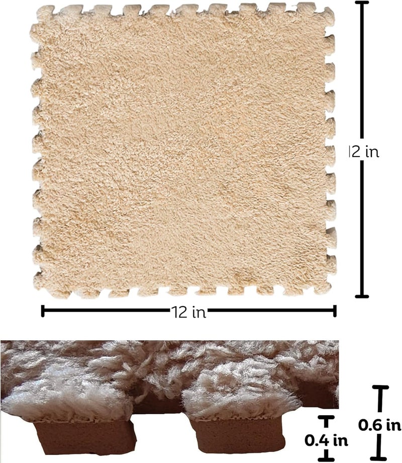 MADE4ALL Interlocking Carpet Tiles 4 PCS Pack – Soft Plush Floor Tiles for Small Areas, Nursery, Kids Room, Bedroom & Home Office – Washable, Non-Slip, Easy DIY Install – Beige - Image 2